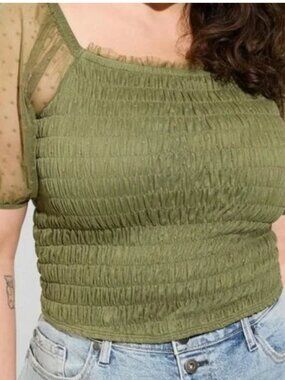 Torrid NWT Dot Mesh Square Neck Smocked Crop Top – Plus Size 2X